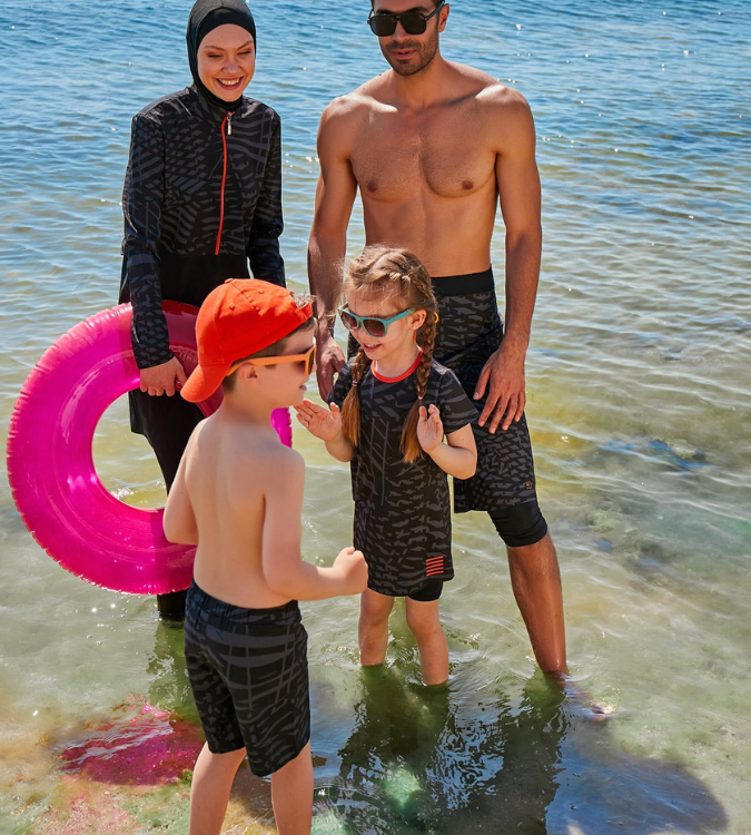 Black Patterned Girls Swimsuit