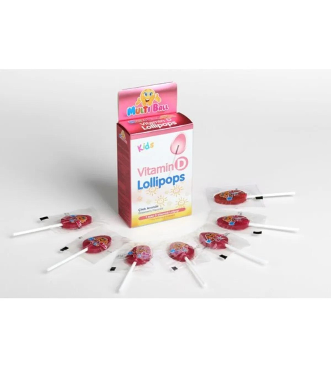 Strawberry flavored vitamin D lolliops for kids