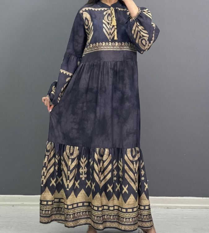 Women's long dark blue dress