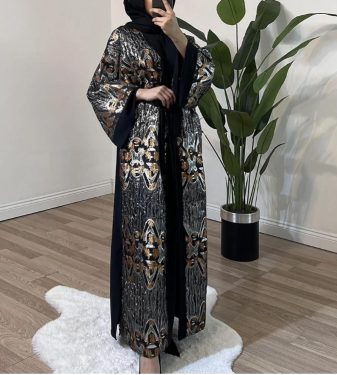 Women's Black Abaya Embroidered with Crystal Thread - Sawosh