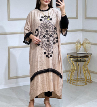 Women's beige embroidered dress