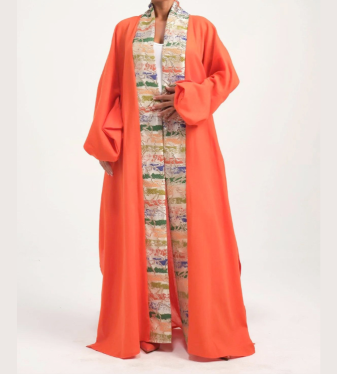Linen Kaftan with Brocade Collar - Marever Fashion