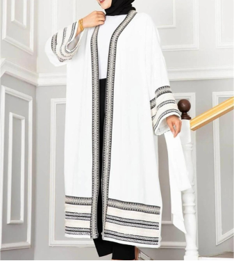Women's summer abaya embroidered in white and black - moda periy