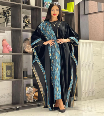 Black embroidered velvet winter abaya, large size