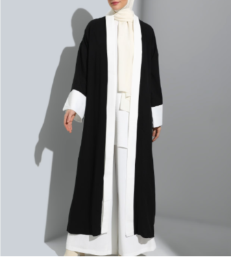 Black and White Kaftan Abaya - Modanisa