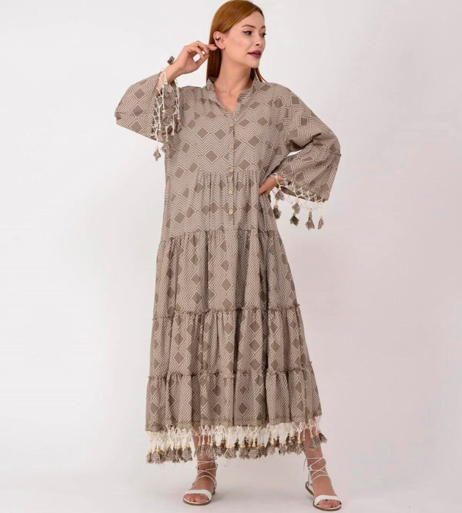 Women's Casual Dress with Embroidered Sleeves and Ethnic Style