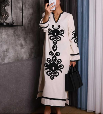 Black patterned linen dress