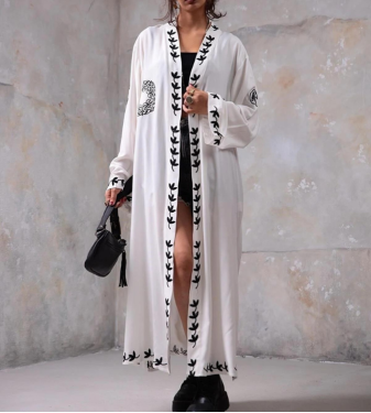 Women's white embroidered abaya