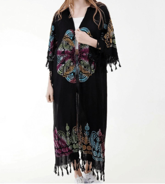 Black Hand-Printed Abaya with Belt - UnyTex
