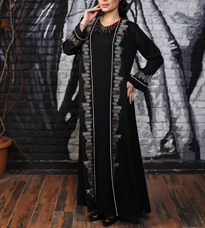 Women's black embroidered abaya