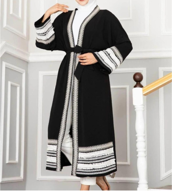 Black summer abaya decorated with tassels
