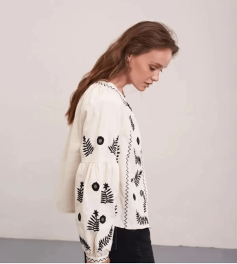 Black beige embroidered women's jacket