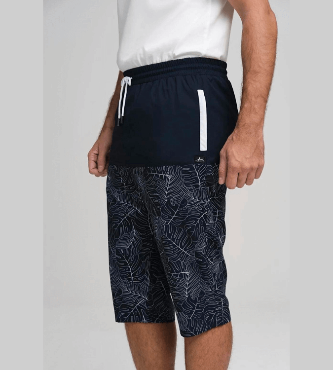 Men's Navy Leaf Patterned Shorts - Haşema 
