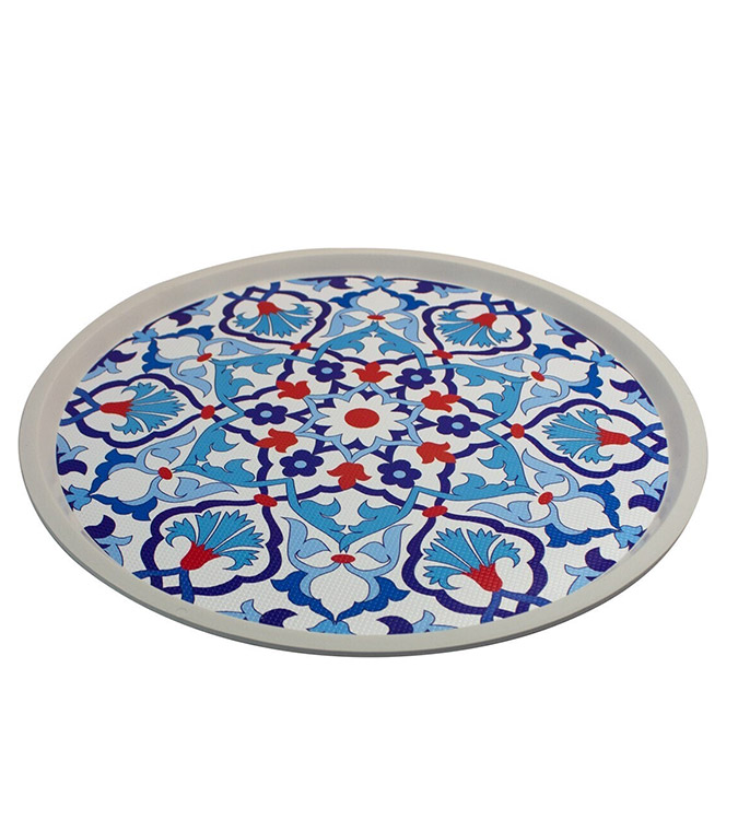 Patterned White Round Tray