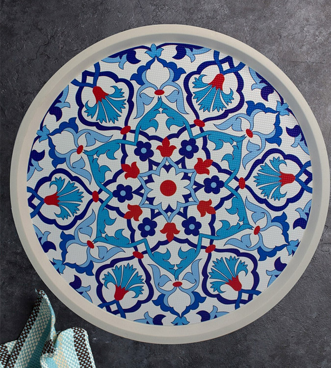 Patterned White Round Tray