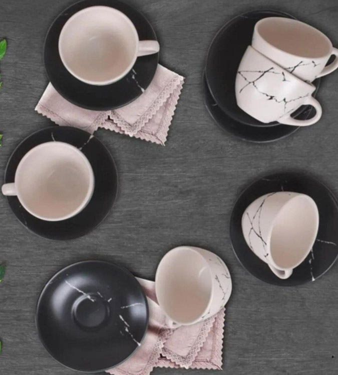 Keramika Marble Tea Cup Set for 6 Persons