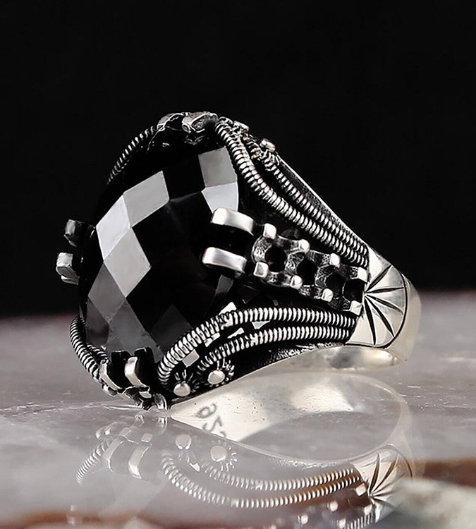 Sterling Silver Men's Ring 925 with Zircon Stone