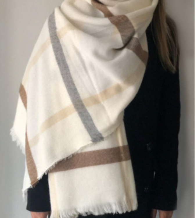 Women's Beige Plaid Scarf
