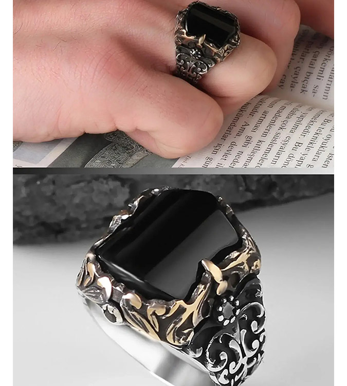 Sterling Silver Men's Ring 925 with Onyx Stone