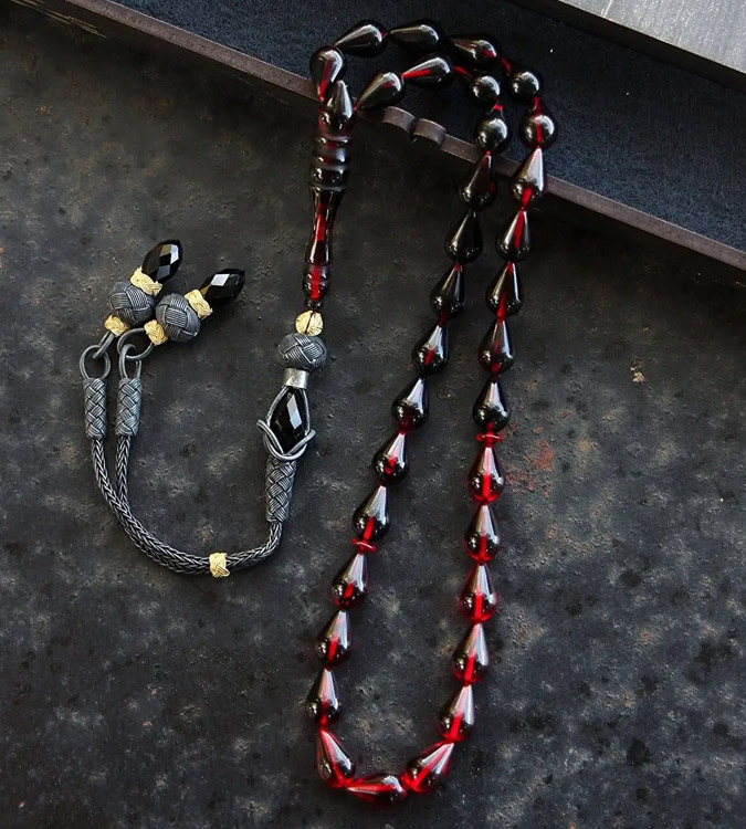 Fire Amber Rosary with Sterling Silver Tassel