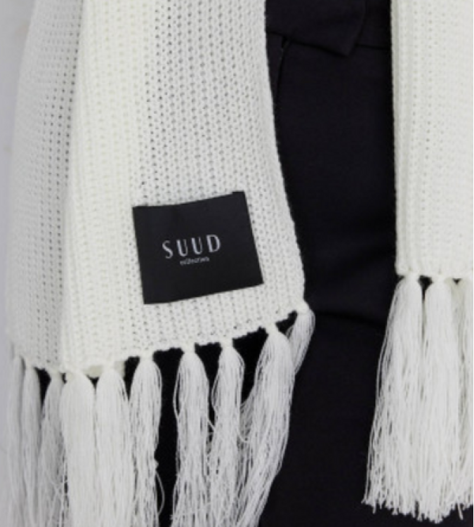 Beige Knitted Scarf with Tassels