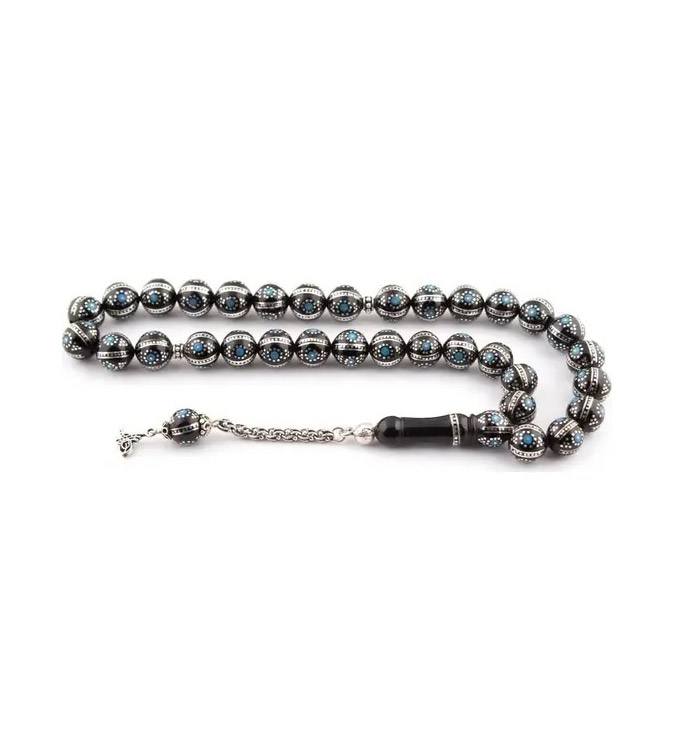 Turquoise Embroidered Oltu Rosary 8mm