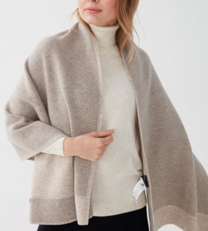 Women Floral Embroidered Knitwear Shawl - Beige