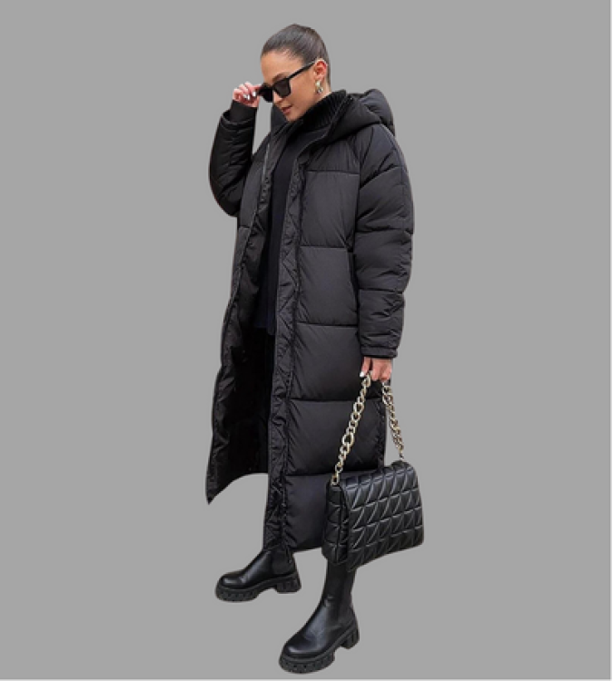 Black long puffer coat