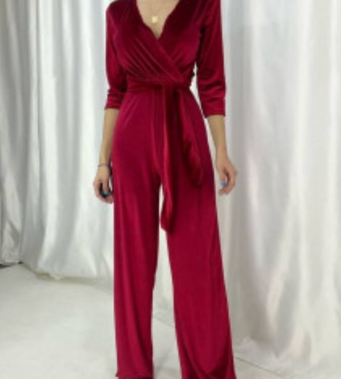 Red velvet jumpsuit
