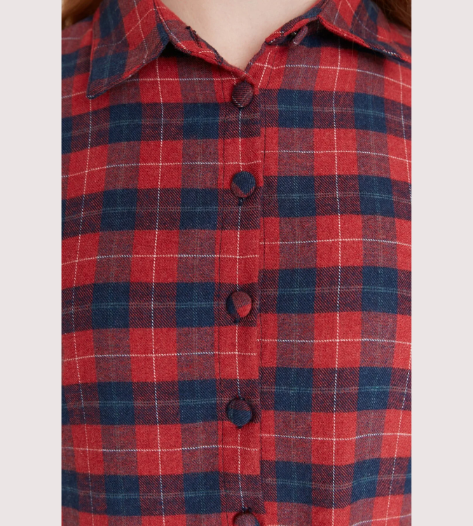 Long shirt collar check dress