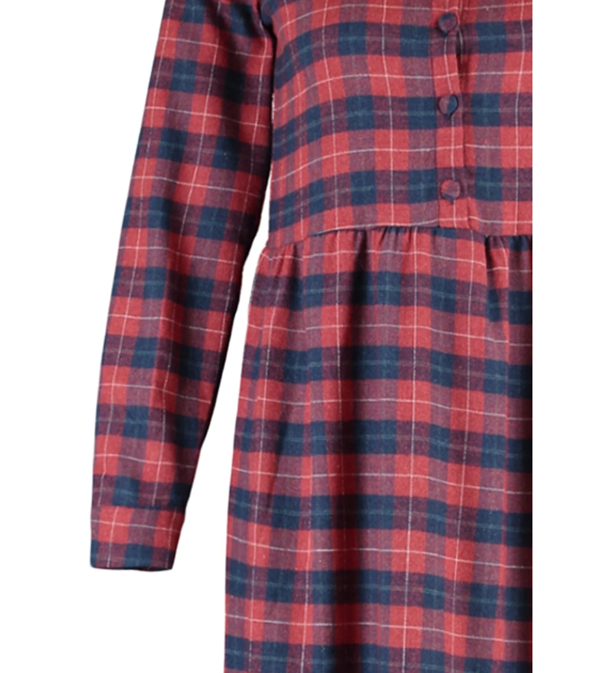 Long shirt collar check dress