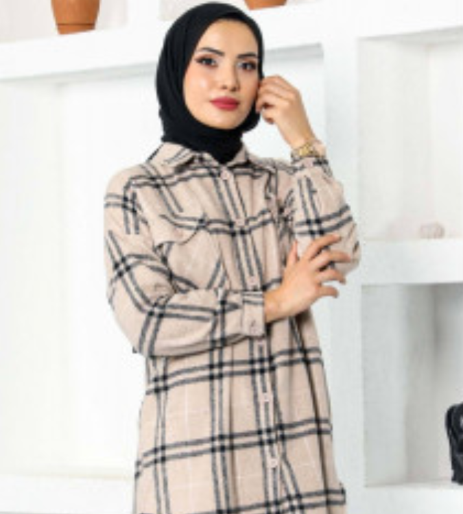 Women's long check shirt