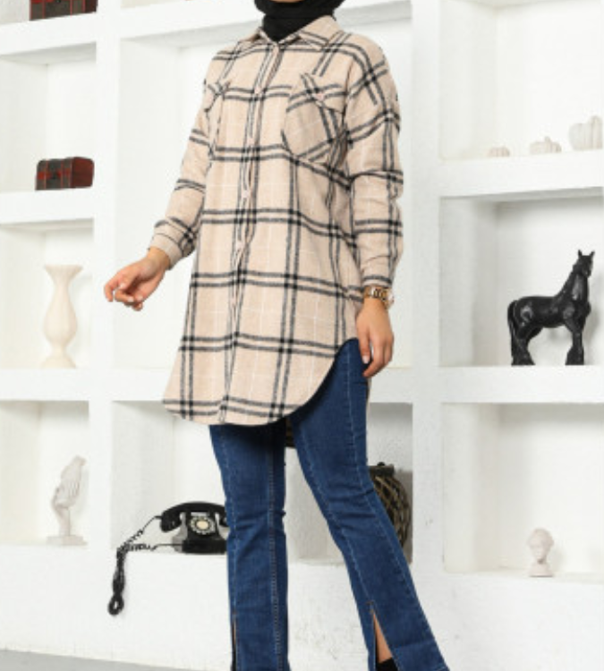 Women's long check shirt