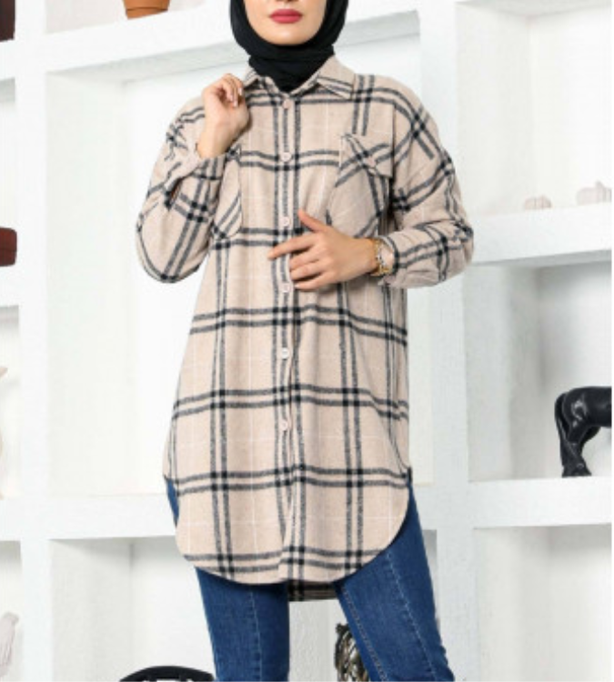 Women's long check shirt