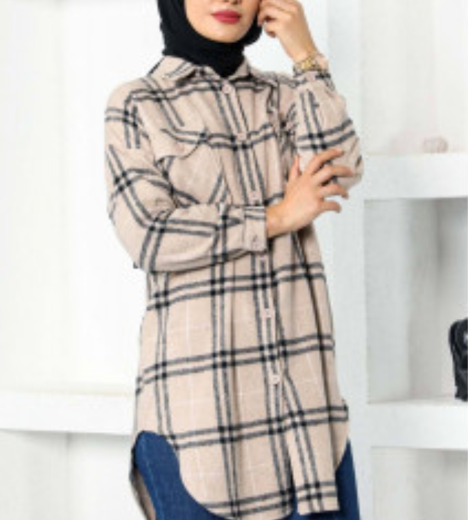 Women's long check shirt