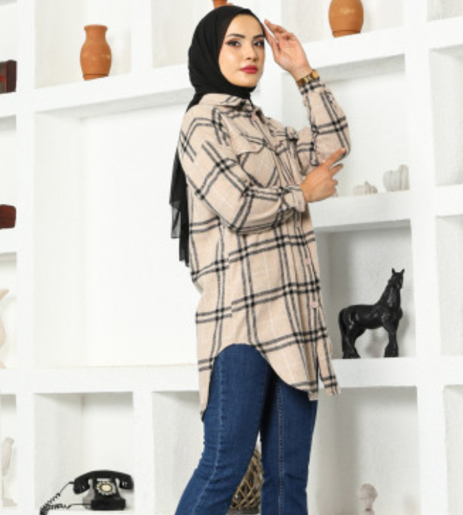 Women's long check shirt