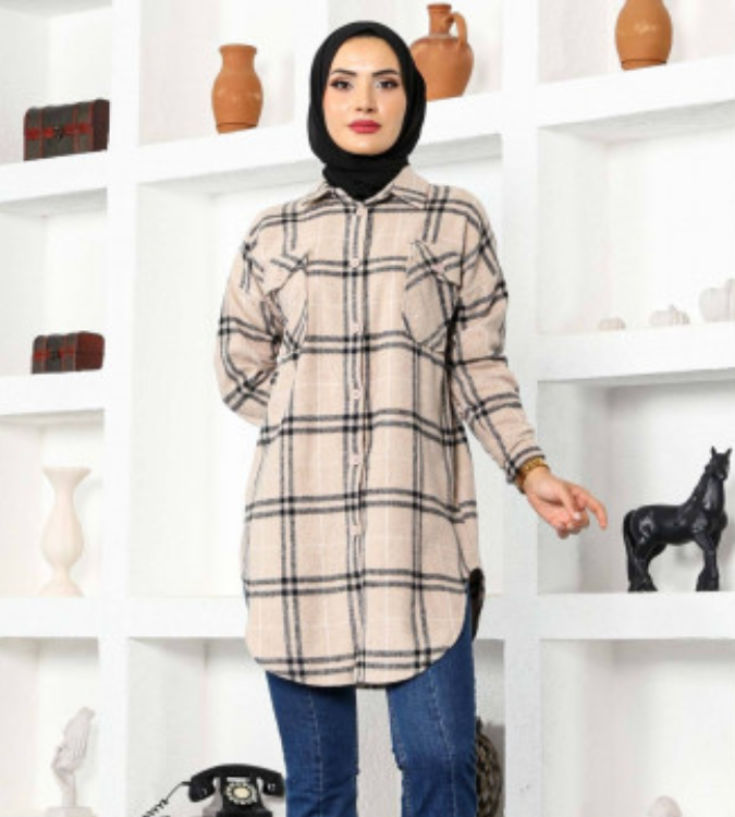 Women's long check shirt