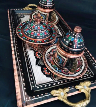 Handmade copper Turkish coffee cups set for two people