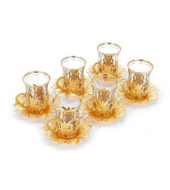 Turkish tea cups set, golden