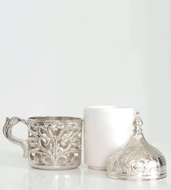 Set of 2 Ottoman Turkish Coffee Cups, Silver