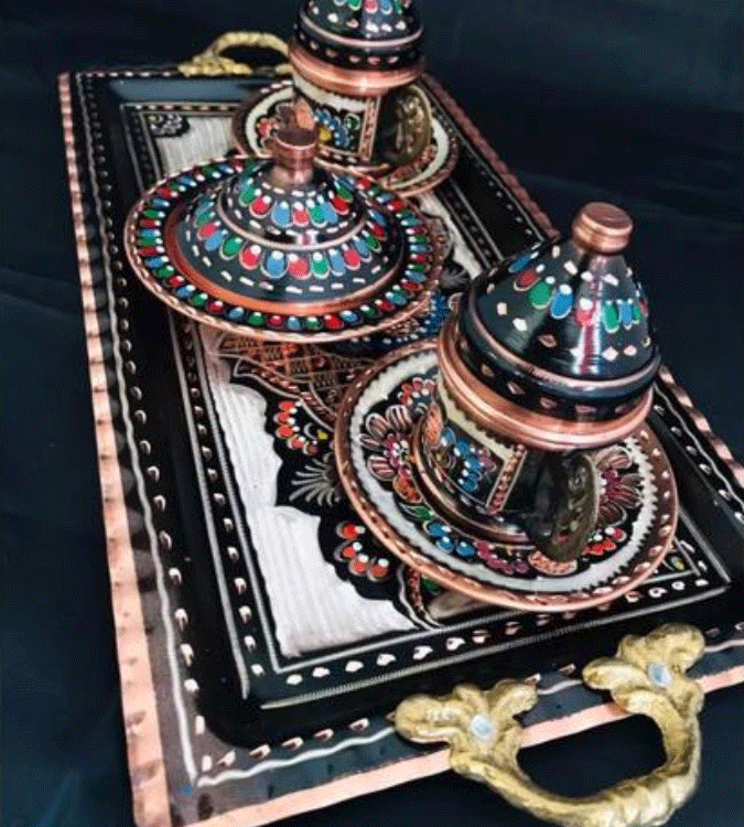 Handmade copper Turkish coffee cups set for two people