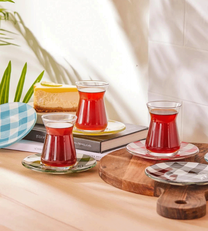 Karaca glass tea cups set for 6 people