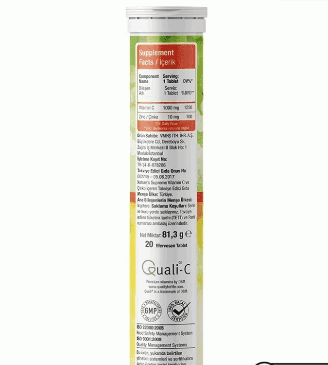 Nature's Supreme Vitamin C + Zinc 20 Effervescent Tablets 2 Pieces