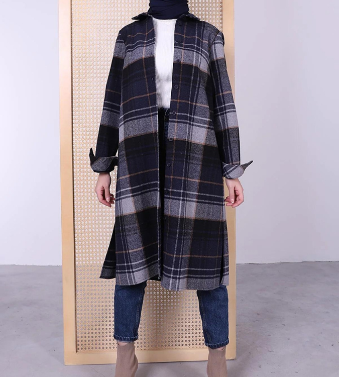 Women's long plaid shirt