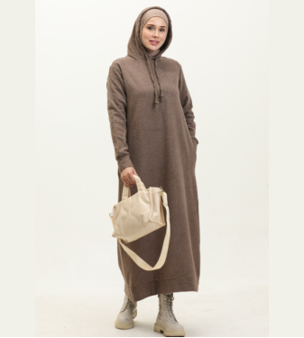 Brown Women's Winter Dress with Hood