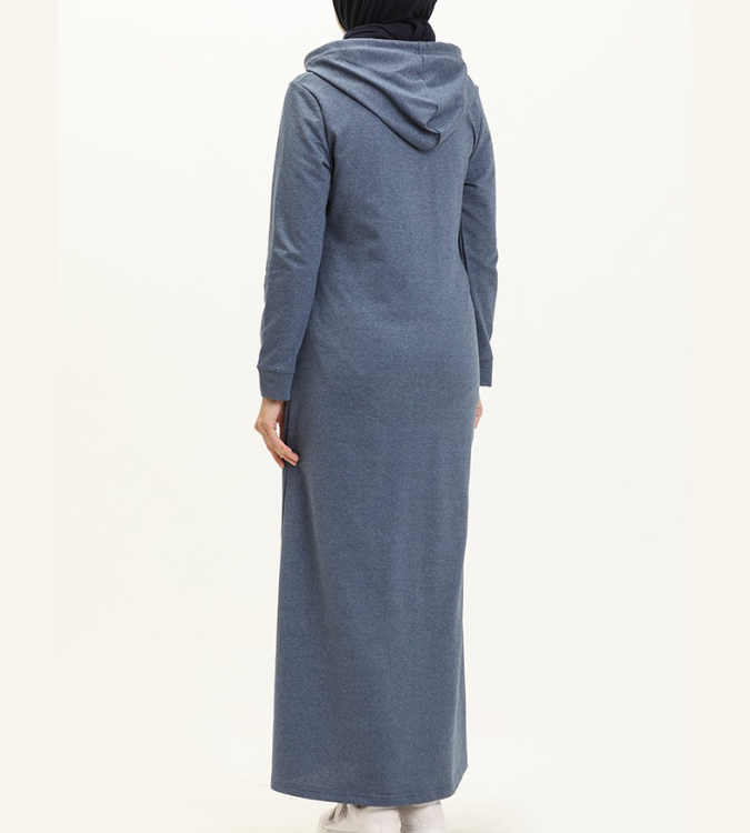 Women's sports cloak with two pockets in indigo
