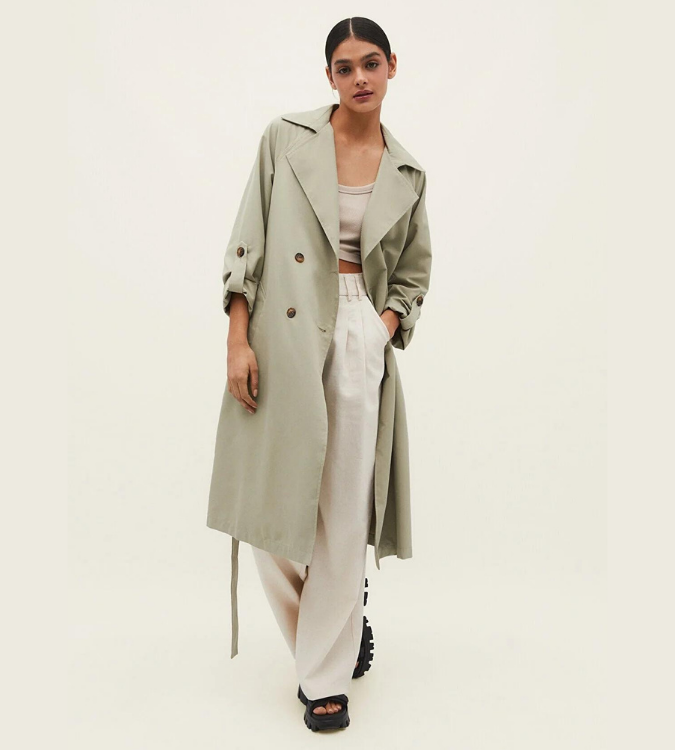 Women's Long Double-Breasted Buttons Coat - Stradivarius 