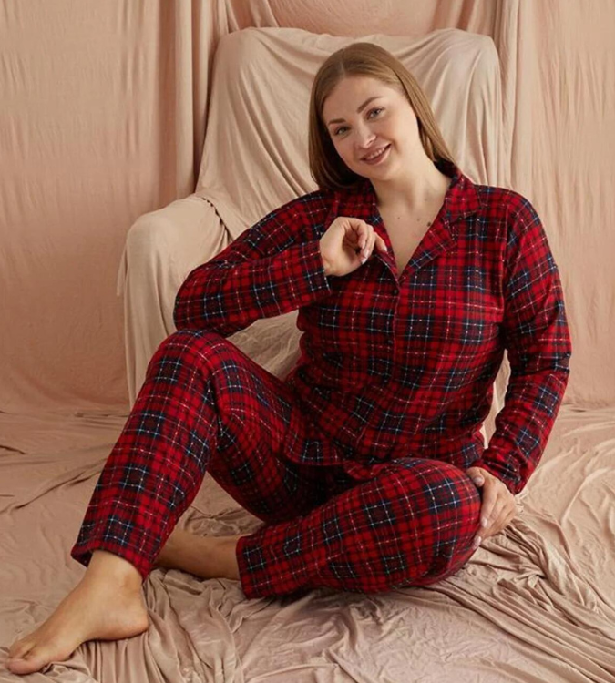 Red Women's winter pajamas with buttons, large size