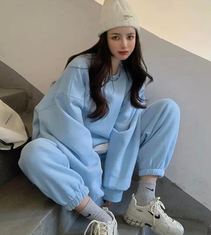 Women's winter over-size sports pajamas in sky colour