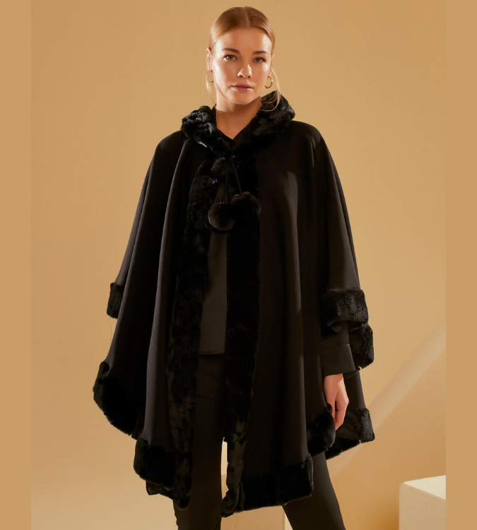 Solid fur hooded coat for women